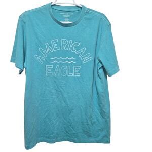 American Eagle Super Soft Logo Tee Medium Teal Graphic T Shirt